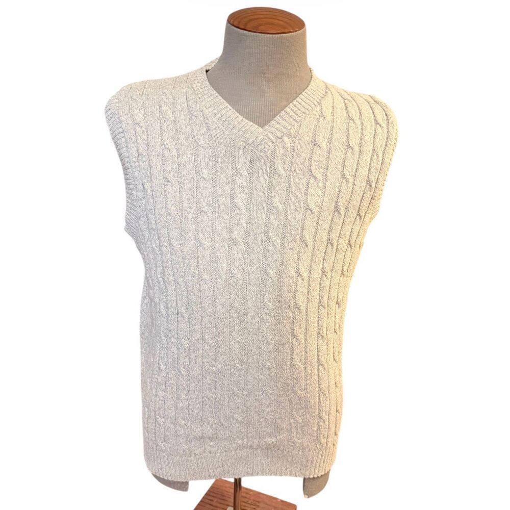 Alan Flusser Men’s Cable Knit Pullover Vest Large Tan Golf Dad